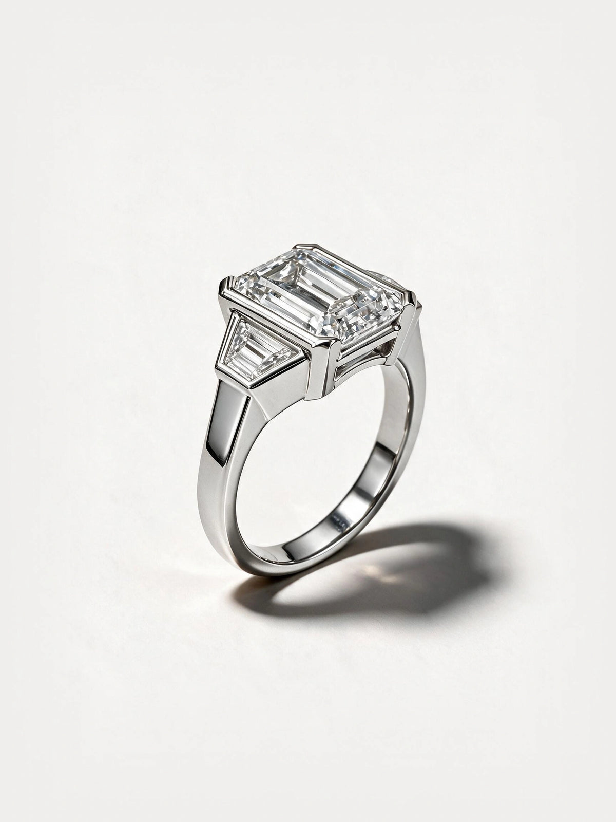 Emerald & Trapezoid Diamond Engagement Ring