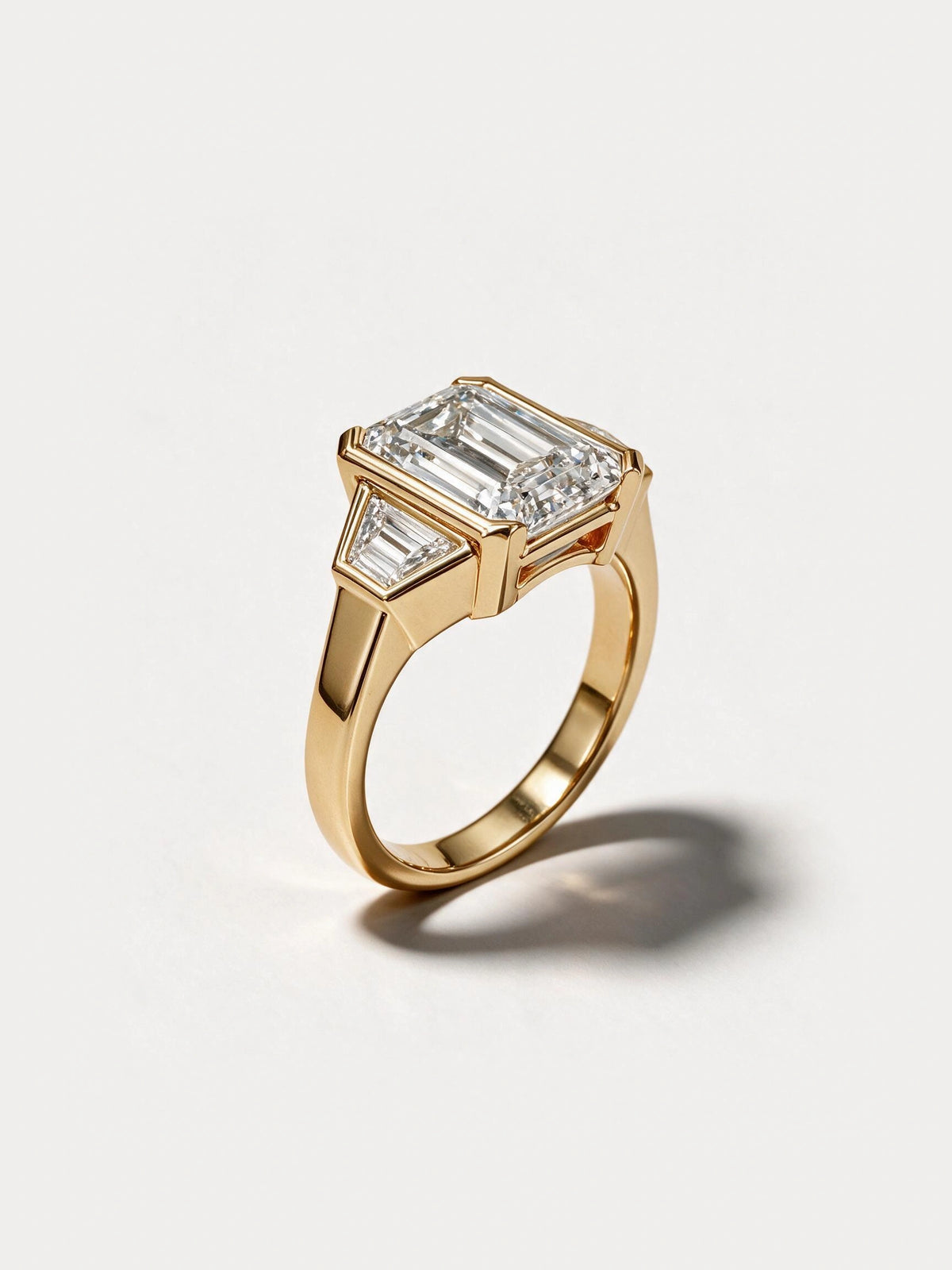 Emerald & Trapezoid Diamond Engagement Ring