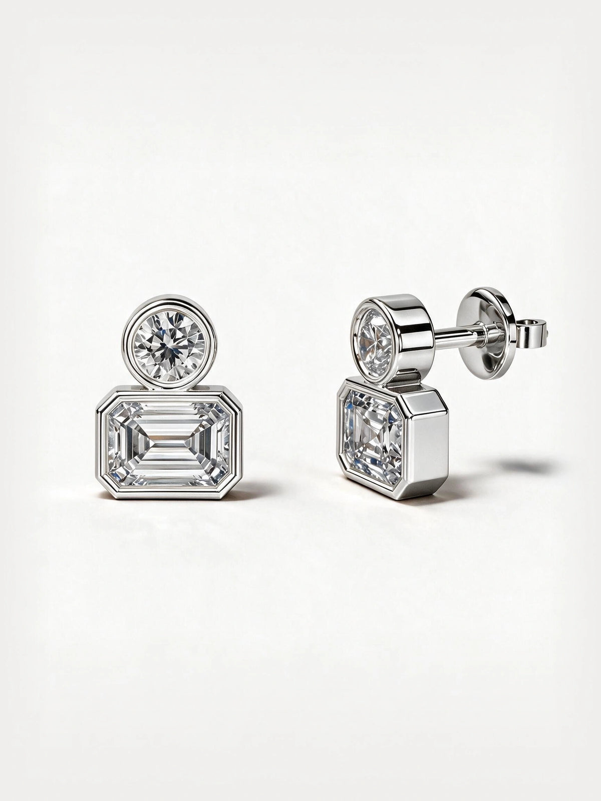 Emerald & Round Diamond Studs