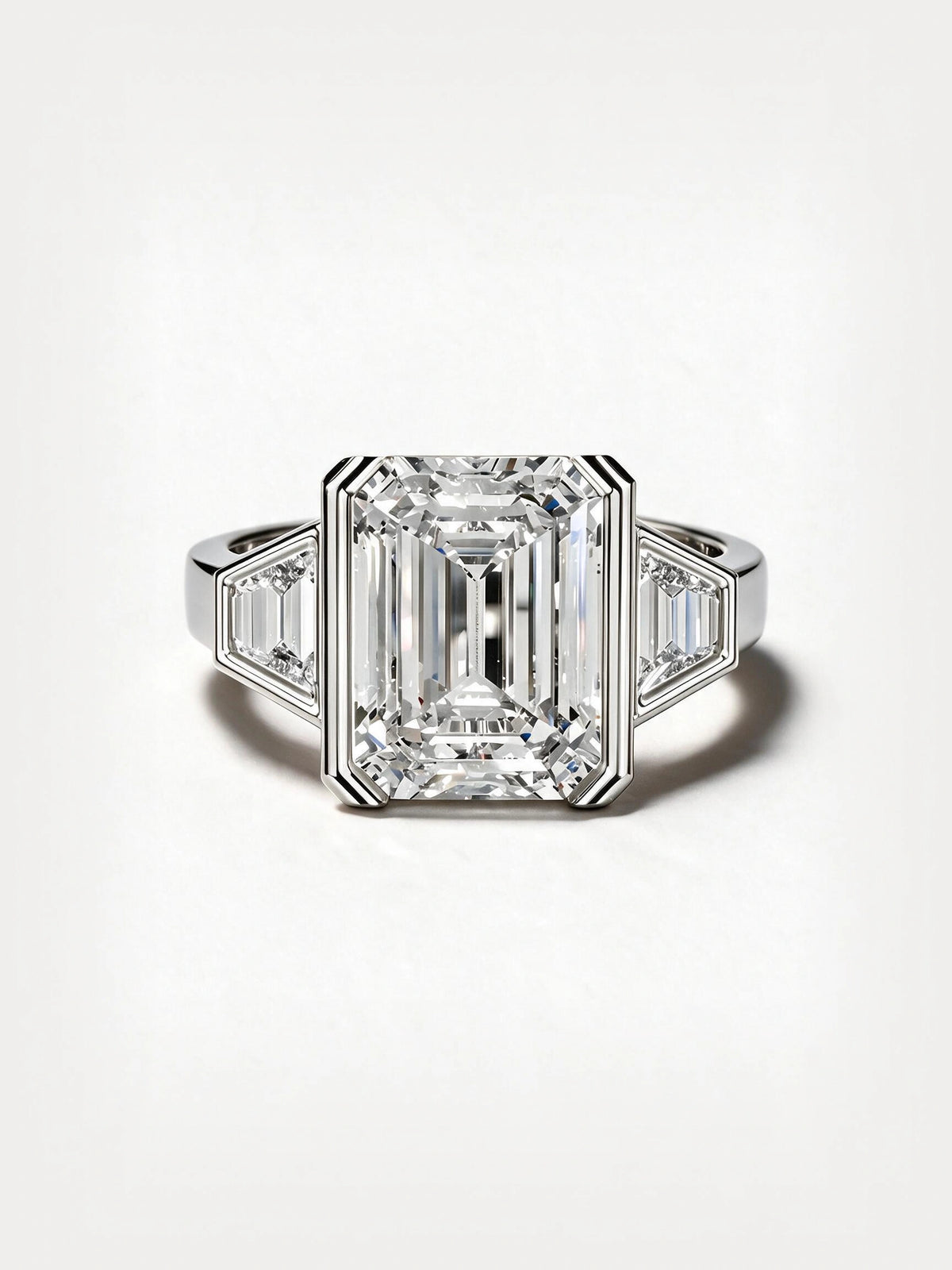 Emerald & Trapezoid Diamond Engagement Ring