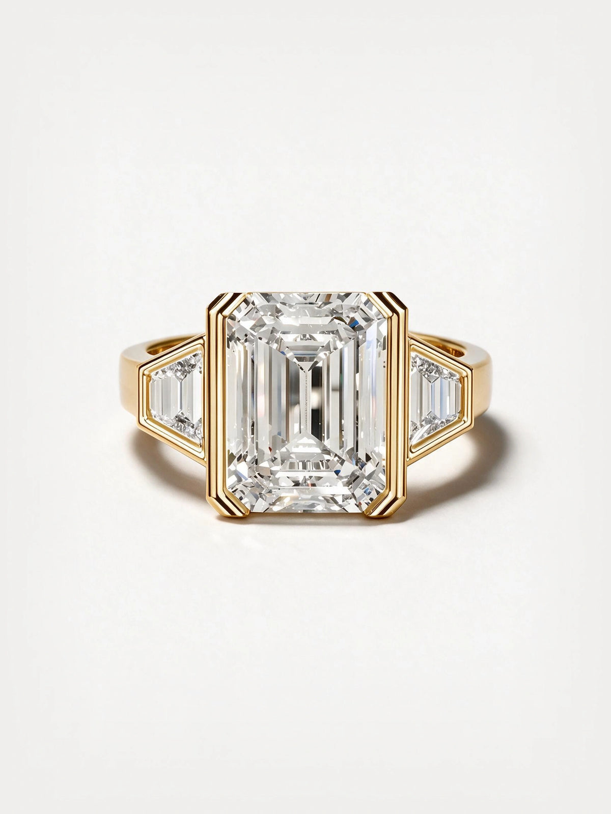 Emerald & Trapezoid Diamond Engagement Ring