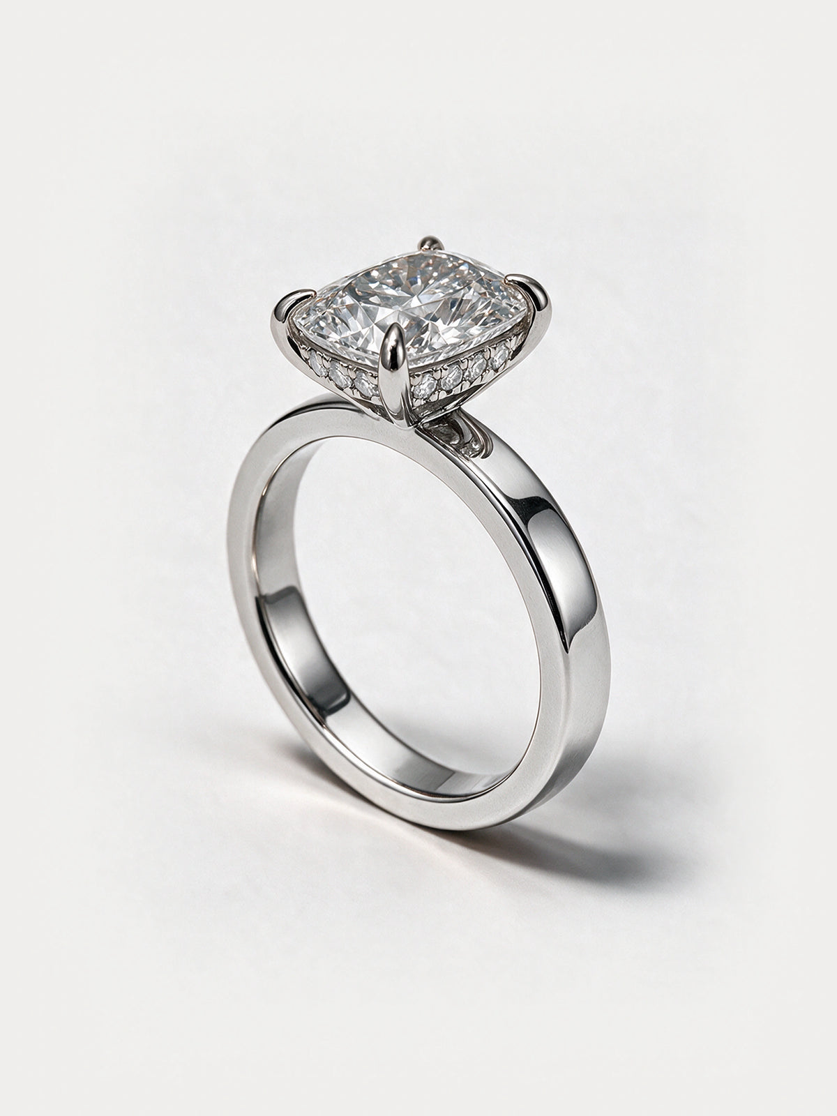 Solitaire Hidden Halo Engagement Ring Cushion