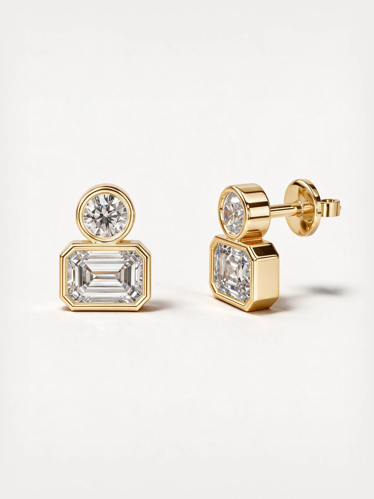 Emerald & Round Diamond Studs