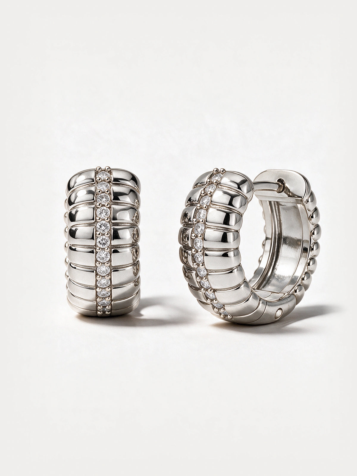 Ribbed Diamond Hoop Earrings