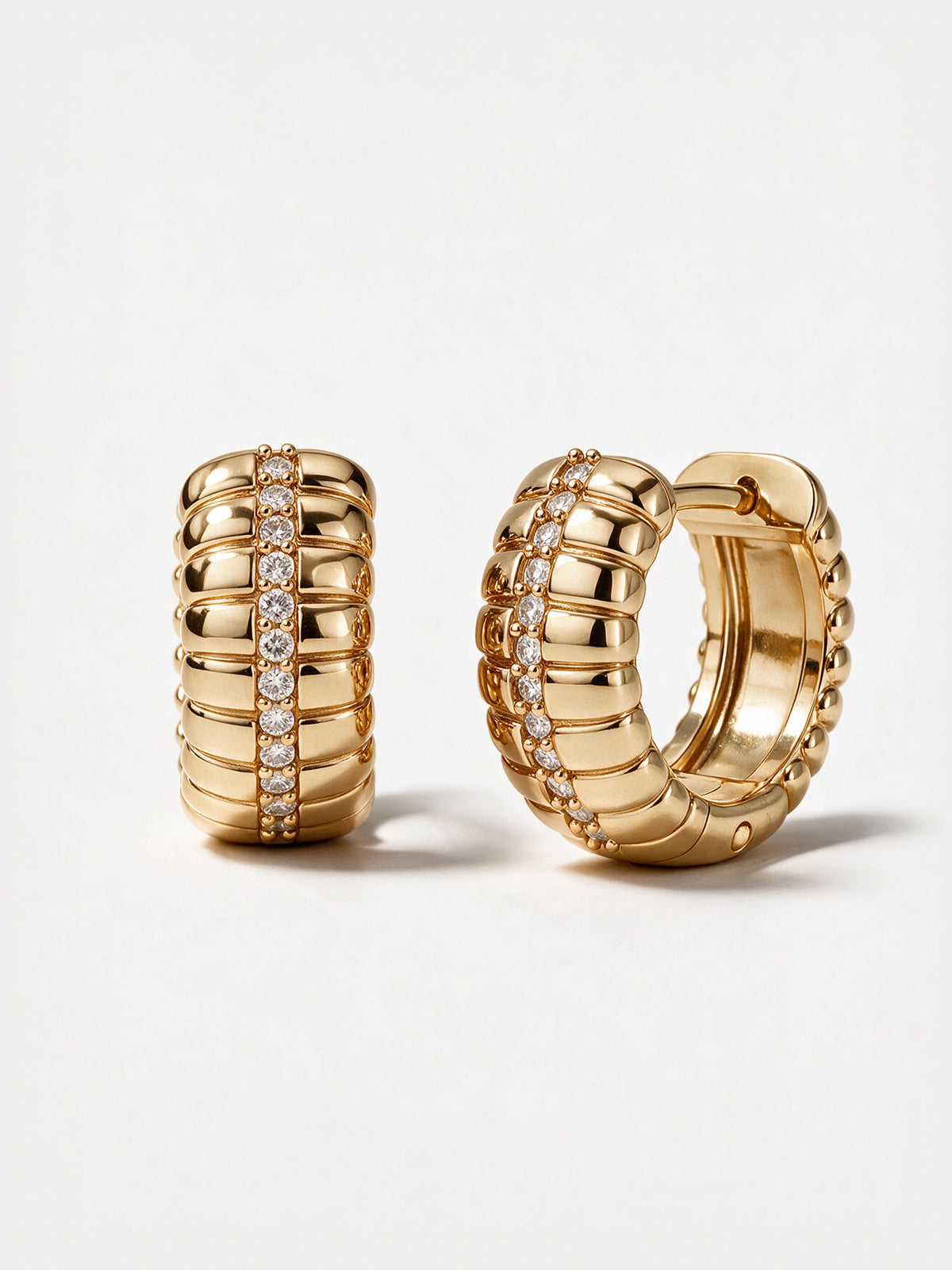 Ribbed Diamond Hoop Earrings